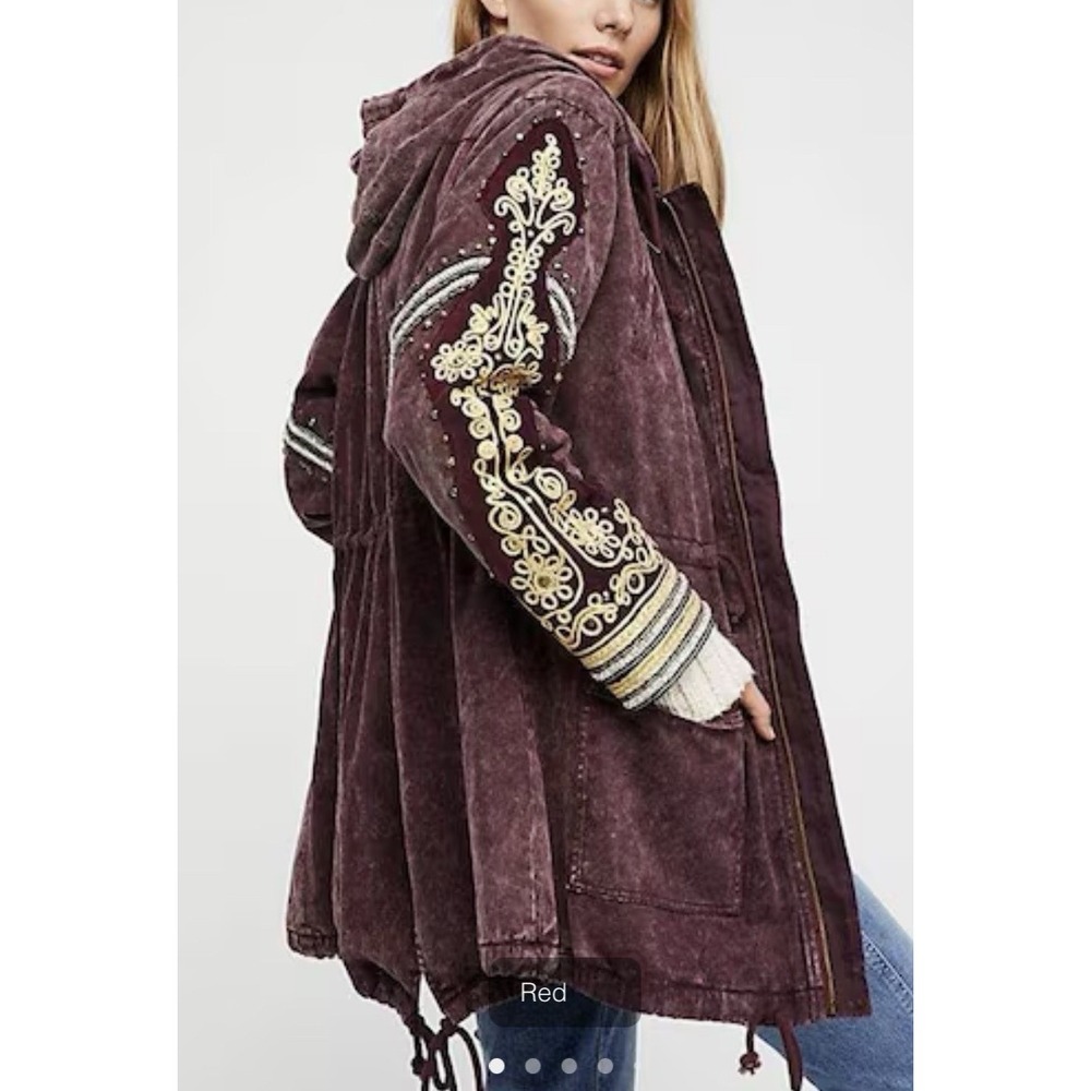 Free People Golden Quills Military Parka Boho Distressed Cargo Utility‎ Jacket S
